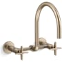 Kohler Billet 1.5 GPM Wall Mounted Widespread Bridge Pre-Rinse Kitchen Faucet with Dual Cross Handles Vibrant Brushed Bronze
