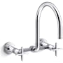 Kohler Billet 1.5 GPM Wall Mounted Widespread Bridge Pre-Rinse Kitchen Faucet with Dual Cross Handles Polished Chrome