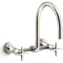 Kohler Billet 1.5 GPM Wall Mounted Widespread Bridge Pre-Rinse Kitchen Faucet with Dual Cross Handles Vibrant Polished Nickel