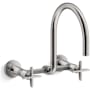 Kohler Billet 1.5 GPM Wall Mounted Widespread Bridge Pre-Rinse Kitchen Faucet with Dual Cross Handles Vibrant Titanium