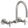 Kohler Billet 1.5 GPM Wall Mounted Widespread Bridge Pre-Rinse Kitchen Faucet with Dual Cross Handles Vibrant Stainless