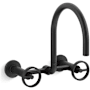 Kohler Billet 1.5 GPM Wall Mounted Widespread Bridge Kitchen Faucet Matte Black