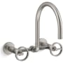 Kohler Billet 1.5 GPM Wall Mounted Widespread Bridge Kitchen Faucet Vibrant Stainless
