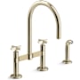 Kohler Billet 1.5 GPM Widespread Bridge Kitchen Faucet - Includes Side Spray and High-Arch Spout Vibrant French Gold
