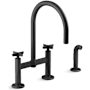 Kohler Billet 1.5 GPM Widespread Bridge Kitchen Faucet - Includes Side Spray and High-Arch Spout Matte Black