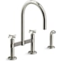 Kohler Billet 1.5 GPM Widespread Bridge Kitchen Faucet - Includes Side Spray and High-Arch Spout Vibrant Polished Nickel