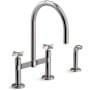 Kohler Billet 1.5 GPM Widespread Bridge Kitchen Faucet - Includes Side Spray and High-Arch Spout Vibrant Stainless