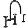 Kohler Billet 1.5 GPM Widespread Bridge Kitchen Faucet - Includes Side Spray and Dual Wheel Handles Matte Black