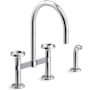 Kohler Billet 1.5 GPM Widespread Bridge Kitchen Faucet - Includes Side Spray and Dual Wheel Handles Polished Chrome
