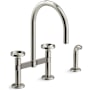 Kohler Billet 1.5 GPM Widespread Bridge Kitchen Faucet - Includes Side Spray and Dual Wheel Handles Vibrant Polished Nickel