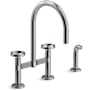 Kohler Billet 1.5 GPM Widespread Bridge Kitchen Faucet - Includes Side Spray and Dual Wheel Handles Vibrant Titanium