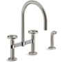 Kohler Billet 1.5 GPM Widespread Bridge Kitchen Faucet - Includes Side Spray and Dual Wheel Handles Vibrant Stainless
