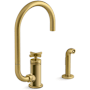 Kohler Billet 1.5 GPM Single Hole Kitchen Faucet - Includes Side Spray and Single Cross Handle Vibrant Brushed Moderne Brass
