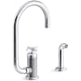 Kohler Billet 1.5 GPM Single Hole Kitchen Faucet - Includes Side Spray and Single Cross Handle Polished Chrome