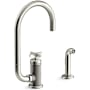 Kohler Billet 1.5 GPM Single Hole Kitchen Faucet - Includes Side Spray and Single Cross Handle Vibrant Polished Nickel
