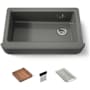 Kohler Tempered 35-5/8" x 21-5/16" x 9" Undermount Single-Bowl Farmhouse Workstation Kitchen Sink with Tall Apron Thunder Grey