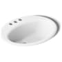 Kohler Farmington 19-1/4" Oval Cast Iron Drop In Bathroom Sink with Overflow and 3 Faucet Holes at 4" Centers White
