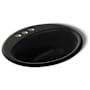 Kohler Farmington 19-1/4" Oval Cast Iron Drop In Bathroom Sink with Overflow and 3 Faucet Holes at 4" Centers Black