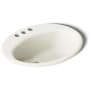 Kohler Farmington 19-1/4" Oval Cast Iron Drop In Bathroom Sink with Overflow and 3 Faucet Holes at 4" Centers Biscuit