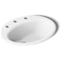Kohler Farmington 19-1/4" Oval Cast Iron Drop In Bathroom Sink with Overflow and 3 Faucet Holes at 8" Centers White