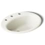 Kohler Farmington 19-1/4" Oval Cast Iron Drop In Bathroom Sink with Overflow and 3 Faucet Holes at 8" Centers Biscuit