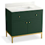 Kohler Calpa 36" Free Standing Single Basin Vanity Set with Cabinet, Quartz Vanity Top and Backsplash Emerald Green