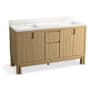 Kohler Solive 60" Free Standing Double Basin Vanity Set with Cabinet, Quartz Vanity Top and Backsplash Light Oak