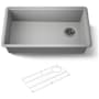 Kohler Billings 32-1/2" Undermount Single Basin Stone Composite Kitchen Sink with Basin Rack Matte Gray
