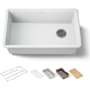 Kohler Billings 29-1/2" Undermount Single Basin Stone Composite Kitchen Sink with Basin Rack, Colander, Cutting Board and Drain Board Matte White