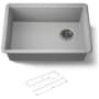 Kohler Billings 26-1/2" Undermount Single Basin Stone Composite Kitchen Sink with Basin Rack Matte Gray