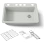 Kohler Riverby 33" Undermount Single Basin Enameled Cast Iron Workstation Kitchen Sink with Utility Rack, Sink Rack and Colander, and Intregral Cutting Board Sea Salt