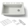 Kohler Riverby 33" Undermount Single Basin Enameled Cast Iron Workstation Kitchen Sink with Utility Rack, Sink Rack and Colander, and Intregral Cutting Board Dune