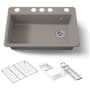 Kohler Riverby 33" Undermount Single Basin Enameled Cast Iron Workstation Kitchen Sink with Utility Rack, Sink Rack and Colander, and Intregral Cutting Board Truffle