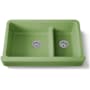 Kohler Whitehaven 35-1/2" Self-Trimming Farmhouse Double Basin Enameled Cast Iron Kitchen Sink with Smart Divide Basin Fresh Green