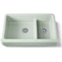 Kohler Whitehaven 35-1/2" Self-Trimming Farmhouse Double Basin Enameled Cast Iron Kitchen Sink with Smart Divide Basin Aspen Green