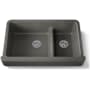 Kohler Whitehaven 35-1/2" Self-Trimming Farmhouse Double Basin Enameled Cast Iron Kitchen Sink with Smart Divide Basin Thunder Grey