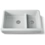 Kohler Whitehaven 35-1/2" Self-Trimming Farmhouse Double Basin Enameled Cast Iron Kitchen Sink with Smart Divide Basin Ice Grey