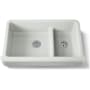 Kohler Whitehaven 35-1/2" Self-Trimming Farmhouse Double Basin Enameled Cast Iron Kitchen Sink with Smart Divide Basin Sea Salt