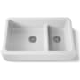 Kohler Whitehaven 35-11/16" Self-Trimming Farmhouse Double Basin Apron Front Enameled Cast Iron Kitchen Sink with Smart Divide Basin White