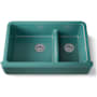 Kohler Whitehaven 35-11/16" Self-Trimming Farmhouse Double Basin Apron Front Enameled Cast Iron Kitchen Sink with Smart Divide Basin Teal