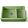 Kohler Whitehaven 35-11/16" Self-Trimming Farmhouse Double Basin Apron Front Enameled Cast Iron Kitchen Sink with Smart Divide Basin Fresh Green