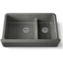 Kohler Whitehaven 35-11/16" Self-Trimming Farmhouse Double Basin Apron Front Enameled Cast Iron Kitchen Sink with Smart Divide Basin Thunder Grey