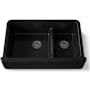 Kohler Whitehaven 35-11/16" Self-Trimming Farmhouse Double Basin Apron Front Enameled Cast Iron Kitchen Sink with Smart Divide Basin Black Black