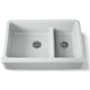 Kohler Whitehaven 35-11/16" Self-Trimming Farmhouse Double Basin Apron Front Enameled Cast Iron Kitchen Sink with Smart Divide Basin Ice Grey