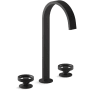 Kohler Components 1.2 GPM Widespread Ribbon Spout Vessel Bathroom Faucet with Industrial Handles, UltraGlide Technology and Pop-Up Drain Assembly Matte Black