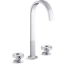 Kohler Components 1.2 GPM Widespread Ribbon Spout Vessel Bathroom Faucet with Industrial Handles, UltraGlide Technology and Pop-Up Drain Assembly Polished Chrome