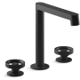 Kohler Components 1.2 GPM Widespread Row Spout Bathroom Faucet with Industrial Handles, UltraGlide Technology and Pop-Up Drain Assembly Matte Black