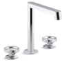 Kohler Components 1.2 GPM Widespread Row Spout Bathroom Faucet with Industrial Handles, UltraGlide Technology and Pop-Up Drain Assembly Polished Chrome