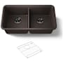 Kohler Cairn 33-1/2" Undermount Double Equal Bowl Neoroc Granite Composite Kitchen Sink with Right Sink Rack Included Matte Brown