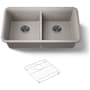 Kohler Cairn 33-1/2" Undermount Double Equal Bowl Neoroc Granite Composite Kitchen Sink with Right Sink Rack Included Matte Taupe